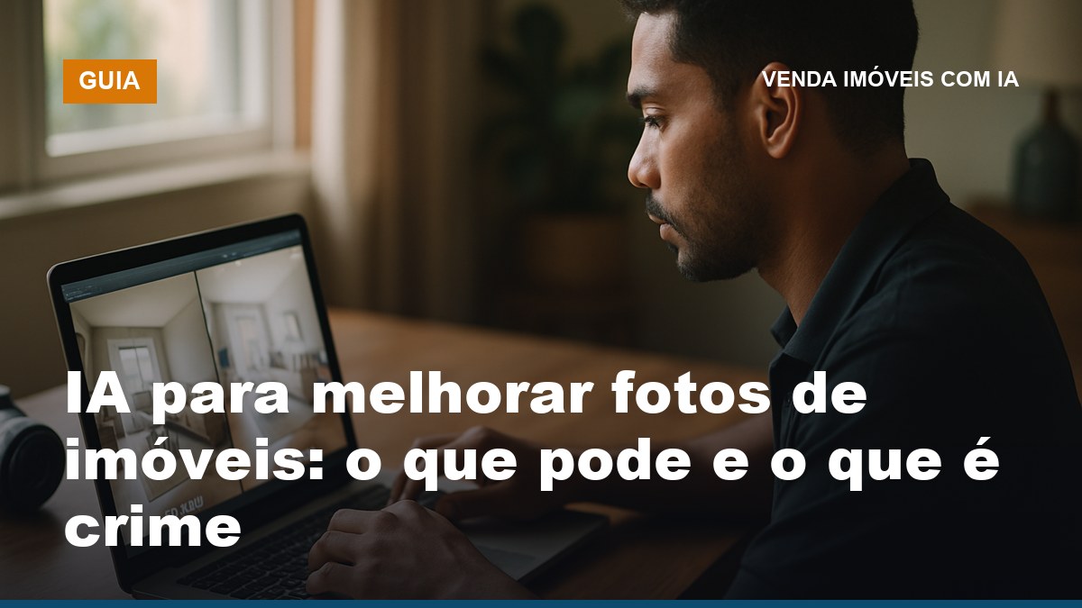 Edição de fotos de imóveis com IA melhorando luz e perspectiva sem manipulação enganosa