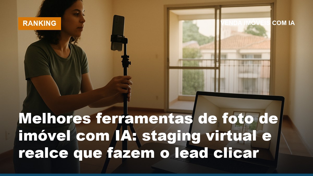 Ferramenta de foto de imóvel com IA fazendo staging virtual de uma sala vazia em um apartamento brasileiro